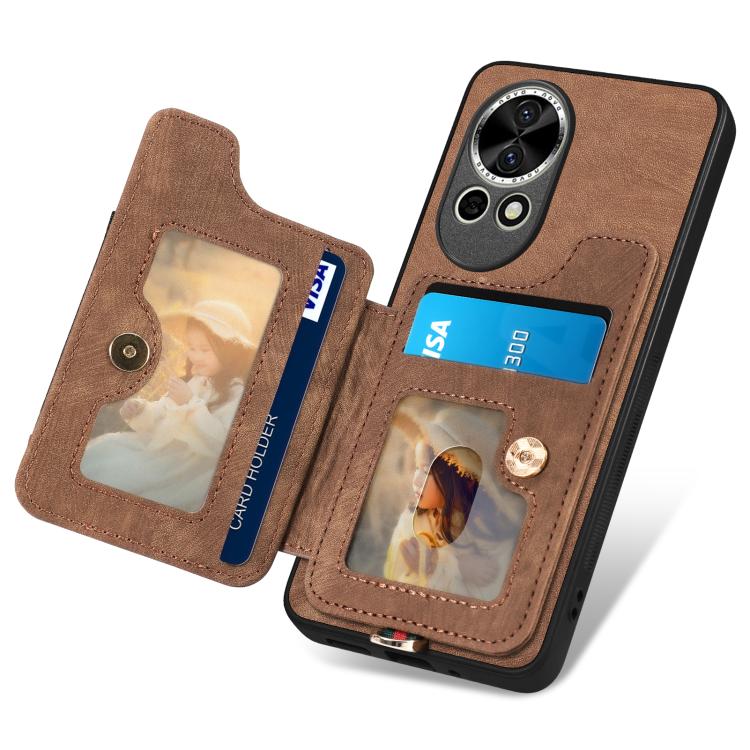 Funda para Teléfono Huawei Enjoy 70 con Billetera MultiTarjeta y Anillo (Marrón)