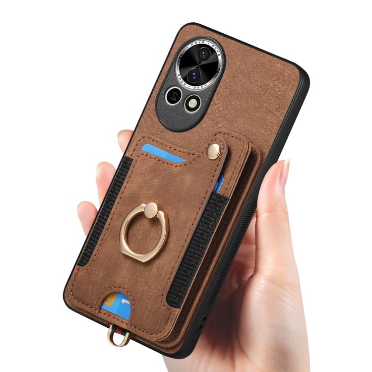 Funda para Teléfono Huawei Enjoy 70 con Billetera MultiTarjeta y Anillo (Marrón)