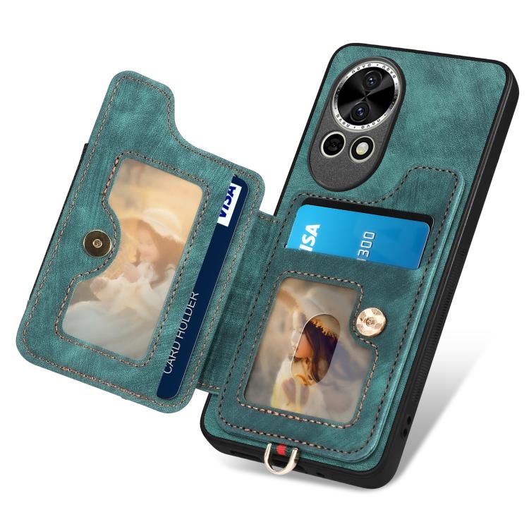 Funda para Teléfono Huawei Nova 12 con Billetera MultiTarjeta, Diseño Retro, Sensación de Piel y Anillo (Verde)