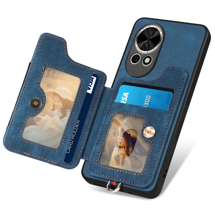 Funda para Teléfono Huawei P60 con Billetera MultiTarjeta, Anillo y Tacto de Piel (Azul)