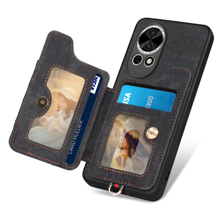 Funda para Huawei Nova 9 Se con Billetera MultiTarjeta, Diseño Retro, Piel Sintética y Anillo (Negra)