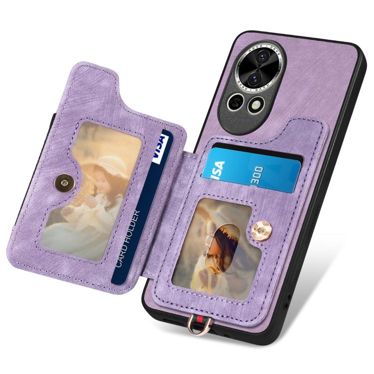 Funda para Teléfono Huawei P50 Pro con Billetera MultiTarjeta, Diseño Retro, Piel Sintética y Anillo (Morado)