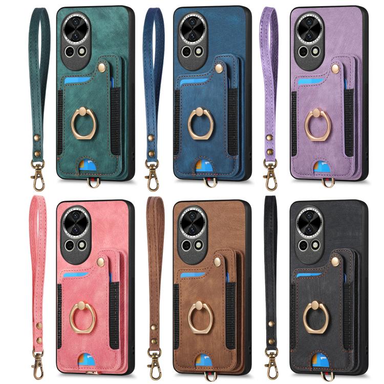 Funda para Teléfono Huawei Enjoy 60 con Billetera MultiTarjeta y Anillo (Morado)