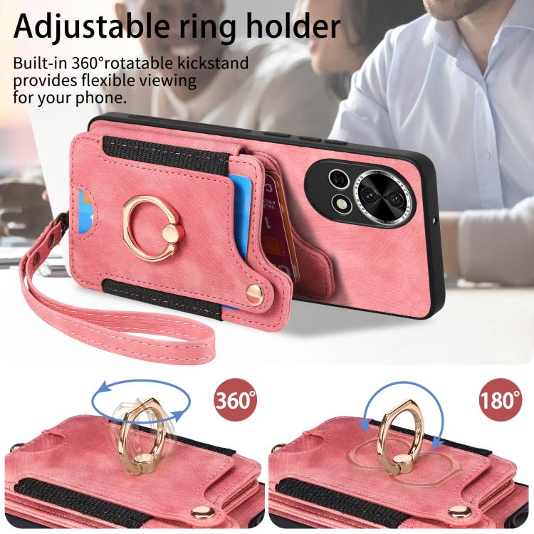 Funda para Teléfono Huawei Nova 9 con Billetera MultiTarjeta, Diseño Retro, Piel Sintética y Anillo (Morado)