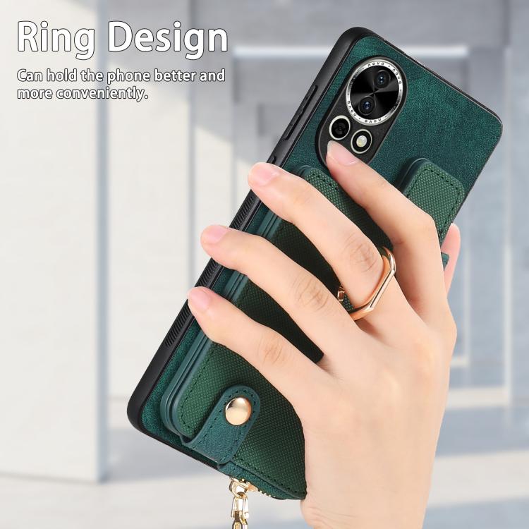 Funda para Teléfono Huawei Nova 9 Se con Cremallera Vertical y Anillo de Cuero Cruzado (Verde)