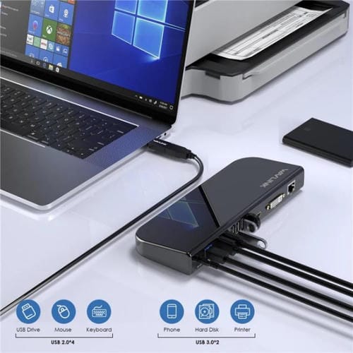 Estación de Acoplamiento Wavlink Ug49Dk1 13 en 1 para Dos Pantallas con Concentrador USB-C para Windows, Mac y Android (Enchufe EE.UU)