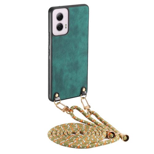 Funda de Cuero Vintage Motorola Moto G Power 2024 5G con Correa Cruzada (Verde)