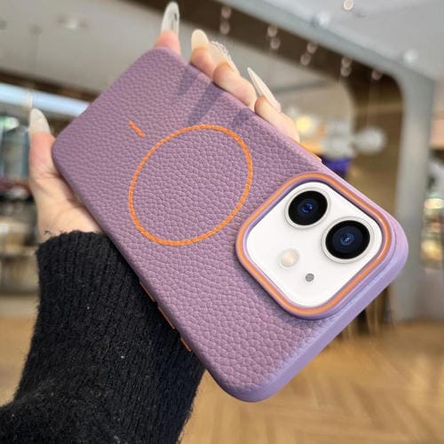 Funda TPU iPhone 12 Diseño Grano de Lichi Anillo Magsafe (Morado)