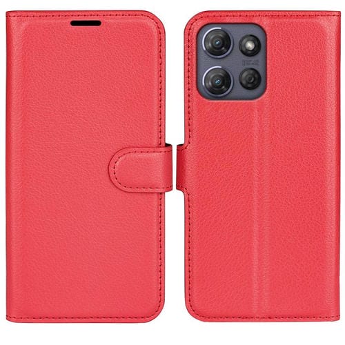 Funda de Cuero con Tapa Horizontal y Textura de Lichi para Motorola Moto G Power 2025 con Soporte (Rojo)
