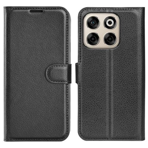 Funda de Cuero para ZTE Blade V70 con Tapa Horizontal, Textura de Lichi y Soporte (Negro)