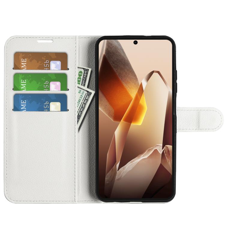 Funda de Cuero para OnePlus 13 con Tapa Horizontal y Textura de Lichi con Soporte (Blanco)