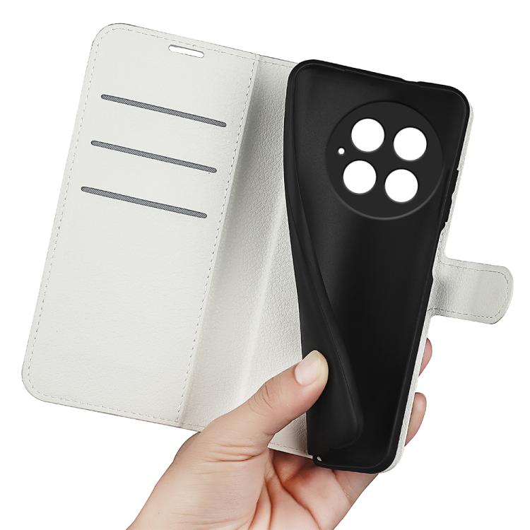 Funda de Cuero para OnePlus 13 con Tapa Horizontal y Textura de Lichi con Soporte (Blanco)