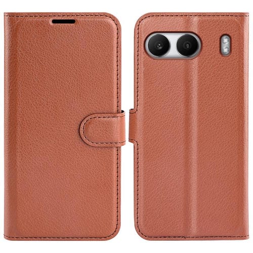 Funda de Cuero con Tapa Horizontal Textura Lichi para OnePlus Nord 4 con Soporte (Marrón)