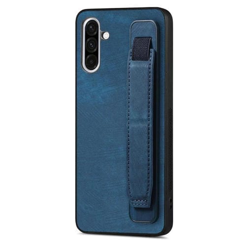 Funda de Cuero con Correa para la Muñeca para Samsung Galaxy A56 5G (Azul)