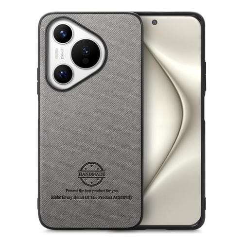 Funda de Piel de Sarga con Parte Trasera de Cuero para Huawei Pura 70 Pro (Gris)