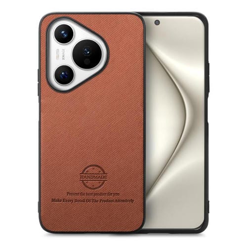 Funda para Teléfono Huawei Pura 70 Pro+ con Parte Trasera de Piel y Tejido de Sarga (Marrón)