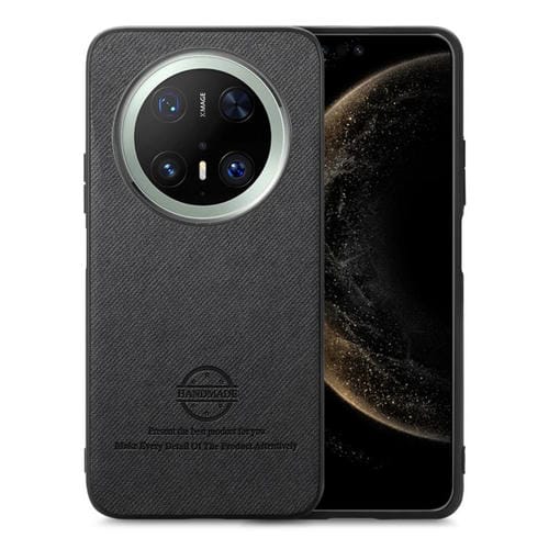 Funda de Piel de Sarga con Parte Trasera de Cuero para Huawei Mate 70 Pro (Negra)
