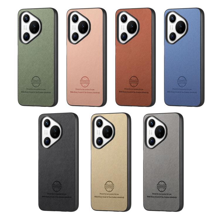 Funda Piel de Sarga con Parte Trasera de Cuero para Huawei Pura 70 Pro (Azul)