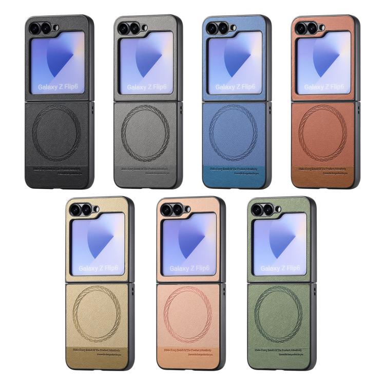 Funda magnética de piel de sarga para Samsung Galaxy Z Flip7 5G (gris)