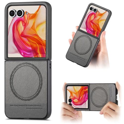 Funda Magnética de Piel de Sarga para Motorola Razr 40 Ultra (Gris)