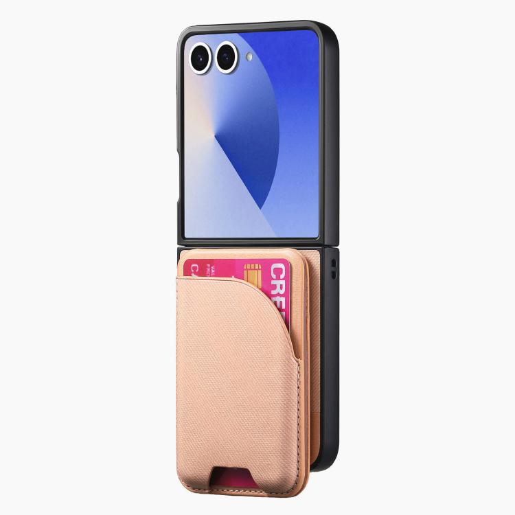 Funda magnética para Samsung Galaxy Z Flip7 5G, de piel y sarga, con tarjetero (rosa)
