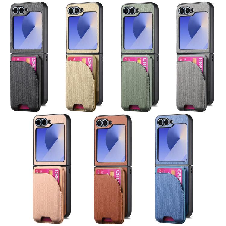 Funda magnética para Samsung Galaxy Z Flip7 5G, de piel y sarga, con tarjetero (negro)