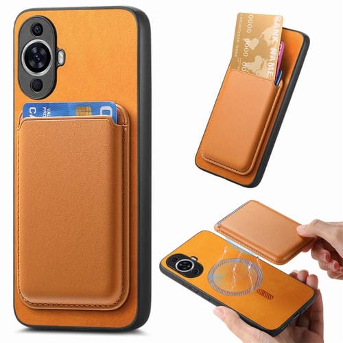 Funda Trasera de PU con Tarjetero Magsafe para Huawei Nova 12 (Amarilla)