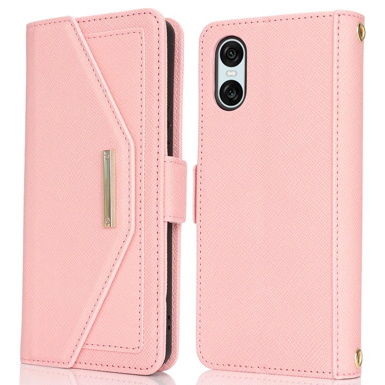 Funda de Cuero Textura Cruzada con Cordón para Sony Xperia 1 IV (Rosa)