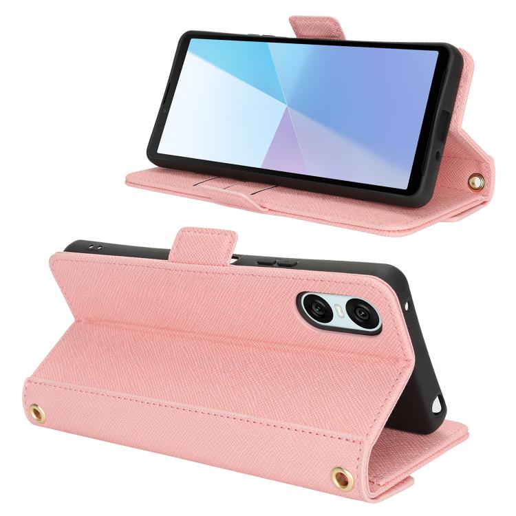 Funda de Cuero Textura Cruzada con Cordón para Sony Xperia 1 IV (Rosa)