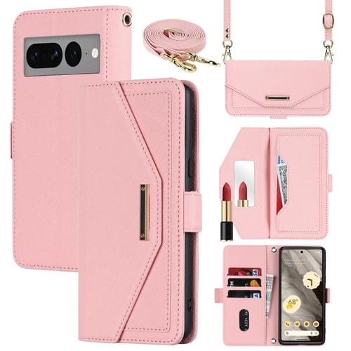 Funda de Cuero con Textura Cruzada y Cordón para Google Pixel 7 Pro (Rosa)