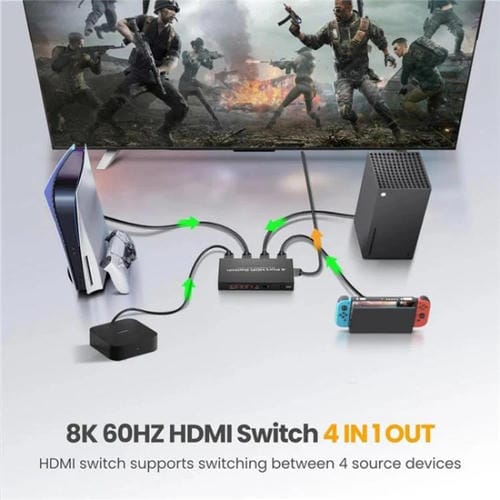 Adaptador HDMI Q8-4 4X1 con Control Remoto HDMI 2.1 8K 60Hz para Cine en Casa y Juegos (Enchufe EE.UU)