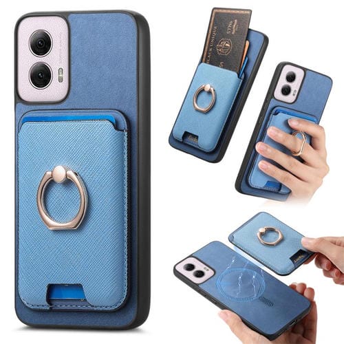 Funda para Motorola Moto G Power 5G (2024) con Ranuras para Tarjetas y Anillo de Cuero (Azul)