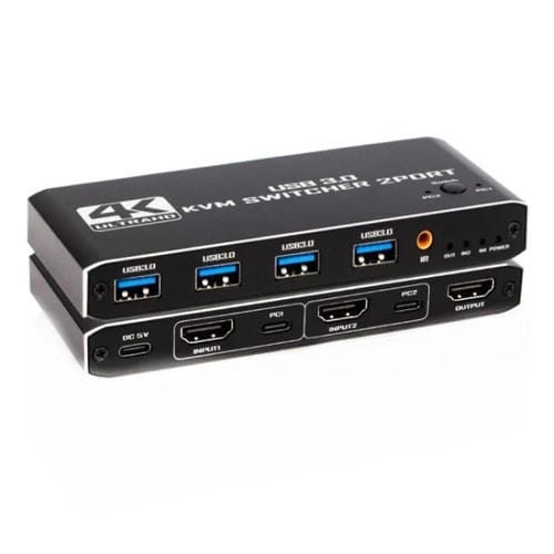 Conmutador KVM K2-1 4K 60 Hz para Compartir Monitor con 2 Entradas, 1 Salida, USB 3.0, HDMI 2.0 y Control Remoto