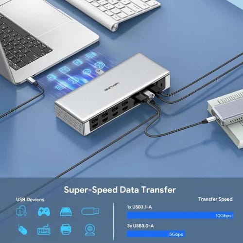 Estación de Acoplamiento Wavlink UG69PD12 DisplayLink para Cuatro Monitores Compatible con Portátiles M1 M2 Mac y Windows (Enchufe Reino Unido)