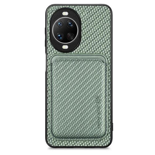 Funda de cuero de fibra de carbono con tarjetero Magsafe para Huawei nova 14 Pro (verde)