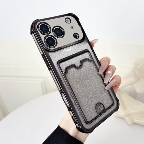 Funda de TPU con diseño de cuatro esquinas y purpurina galvanizada para iPhone 17 Pro (negra)