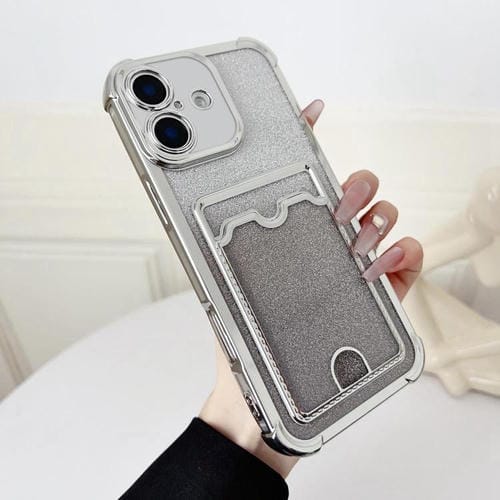 Funda de TPU con diseño de cuatro esquinas y purpurina galvanizada para iPhone 17 (plateada)