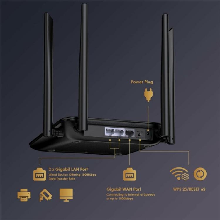 Enrutador Gigabit Ethernet WAVLINK WN530HG4 doble banda AC1200 MU-MIMO enchufe EE. UU.