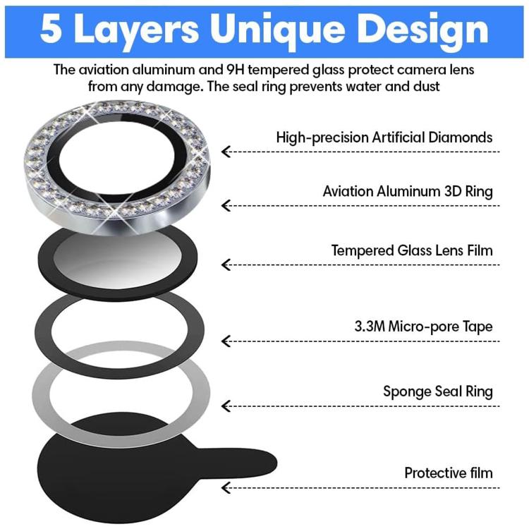 Protector de lente de cámara individual Kalebol con anillo de diamante para Samsung Galaxy Z Flip7 5G (negro)