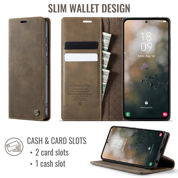 Funda para Samsung Galaxy A51 CaseMe 033 con forro de piel de becerro, microfibra y bloqueo RFID (café)
