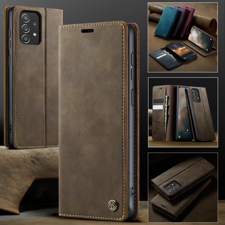 Funda CaseMe 033 para Samsung Galaxy A52/A52S 5G, forro de piel de becerro, microfibra, con bloqueo RFID (café)