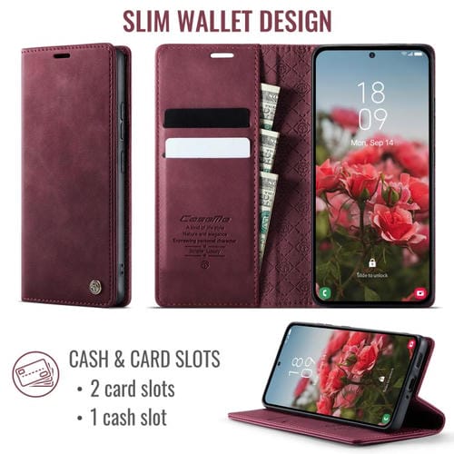 Funda para Samsung Galaxy A53 CaseMe 033 con forro de piel de becerro, microfibra y bloqueo RFID (roja)