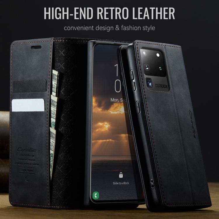 Funda CaseMe 033 para Samsung Galaxy S20 Ultra, forro de piel de becerro, microfibra y bloqueo RFID (negra)