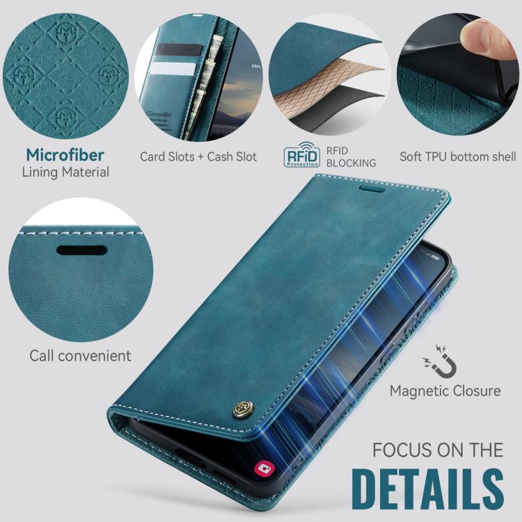 Funda CaseMe 033 para Samsung Galaxy S23 5G, forro de piel de becerro, microfibra y bloqueo RFID (verde)
