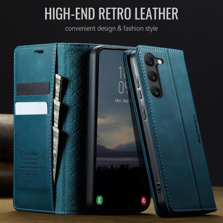 Funda CaseMe 033 para Samsung Galaxy S23 5G, forro de piel de becerro, microfibra y bloqueo RFID (verde)
