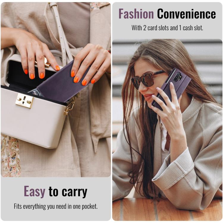Funda CaseMe 033 para Samsung Galaxy Note10+, forro de piel de becerro, microfibra, con bloqueo RFID (morado)