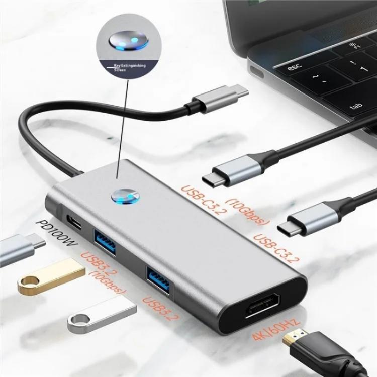 2426 Apagado de pantalla con una sola tecla Tipo-C a 2 x USB 3.2, HD, PD100W, 2 x concentrador USB-C 3.2