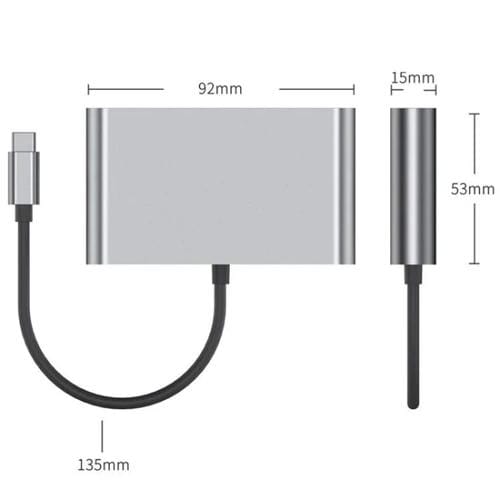 Concentrador aluminio USB 3.0 tipo C a RJ45 4K/30 Hz HD puerto carga PD100W
