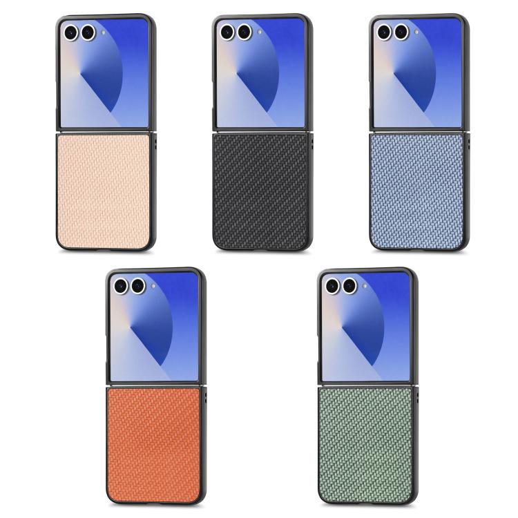 Funda trasera de cuero con textura de fibra de carbono para Samsung Galaxy Z Flip 7 5G (verde)