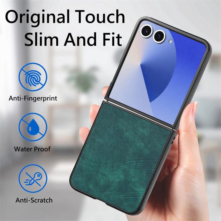 Funda trasera de cuero vintage para Samsung Galaxy Z Flip 7 5G (verde)